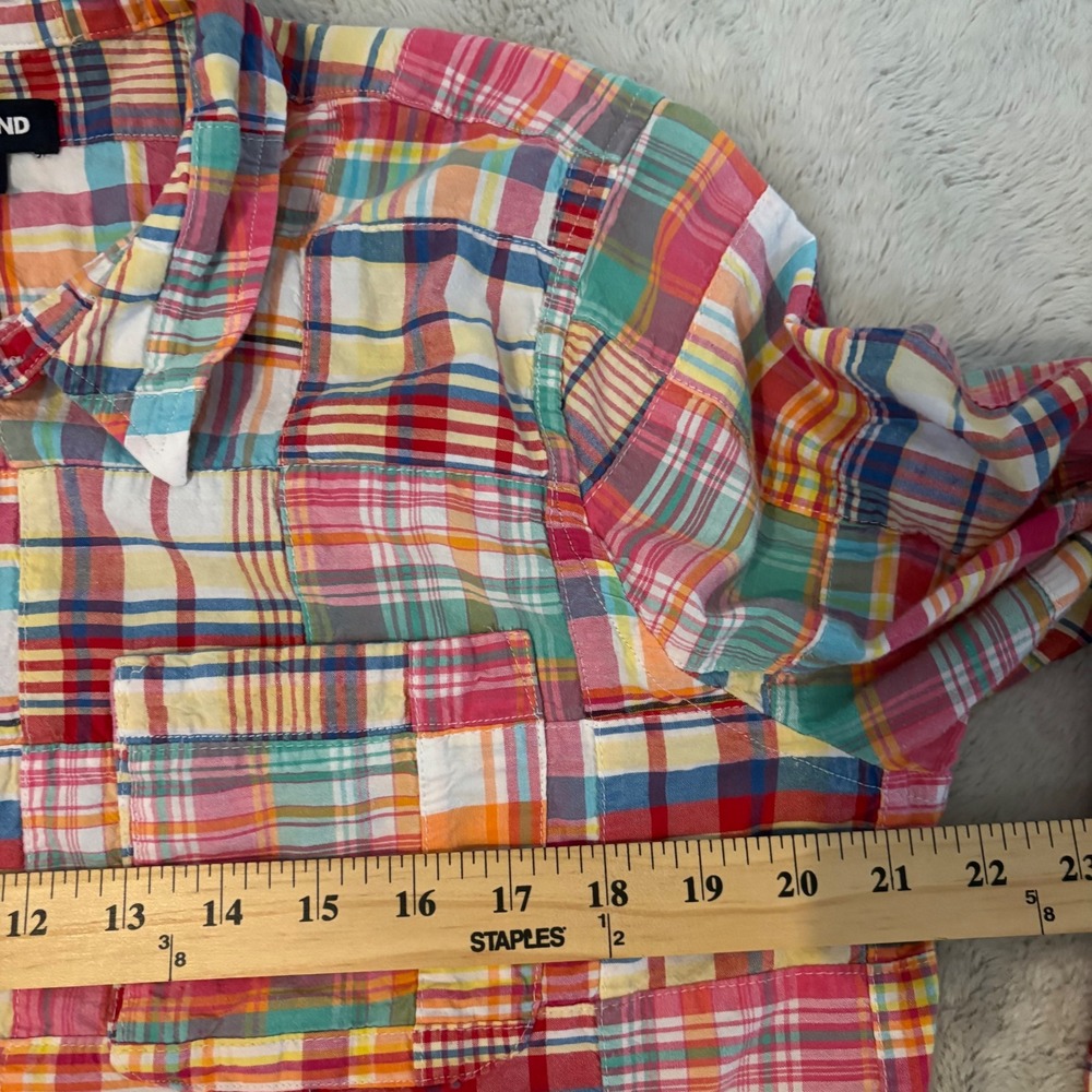 Lands End Womens XL Patchwork Madras Plaid Button Down Shirt Multi Color Preppy - Picture 6 of 8